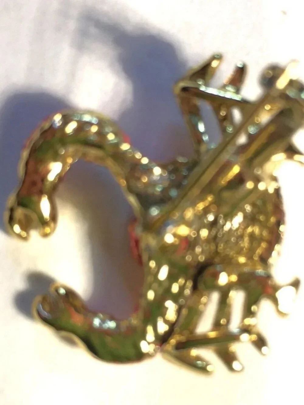 Vintage Set Of Enamel Gold Tone Crab Brooch Pins With Green Eyes & Moving Claws